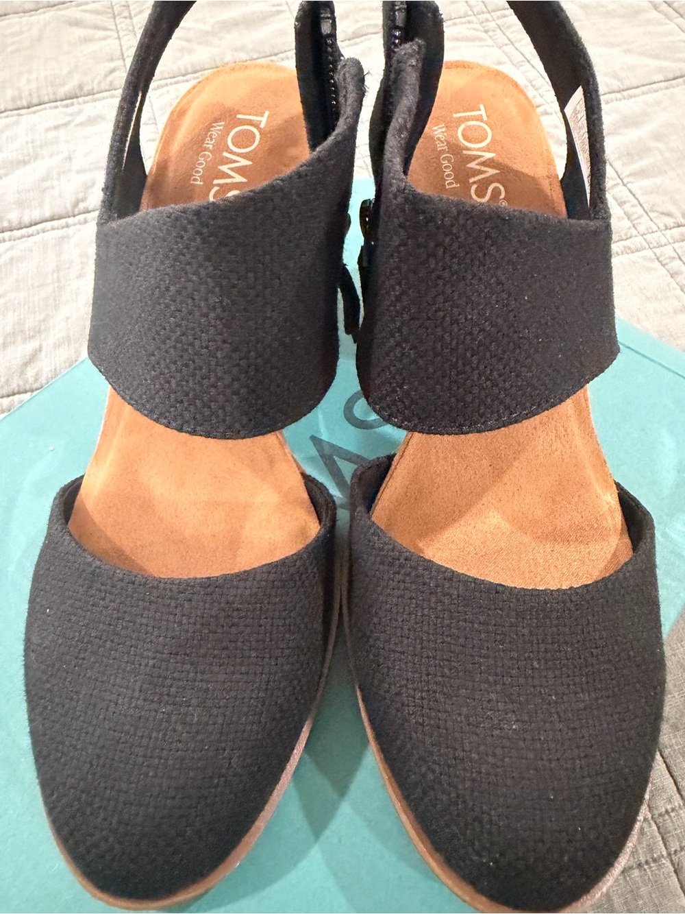 Toms Black Suede & Tan Stacked Block Heel Ankle Boot